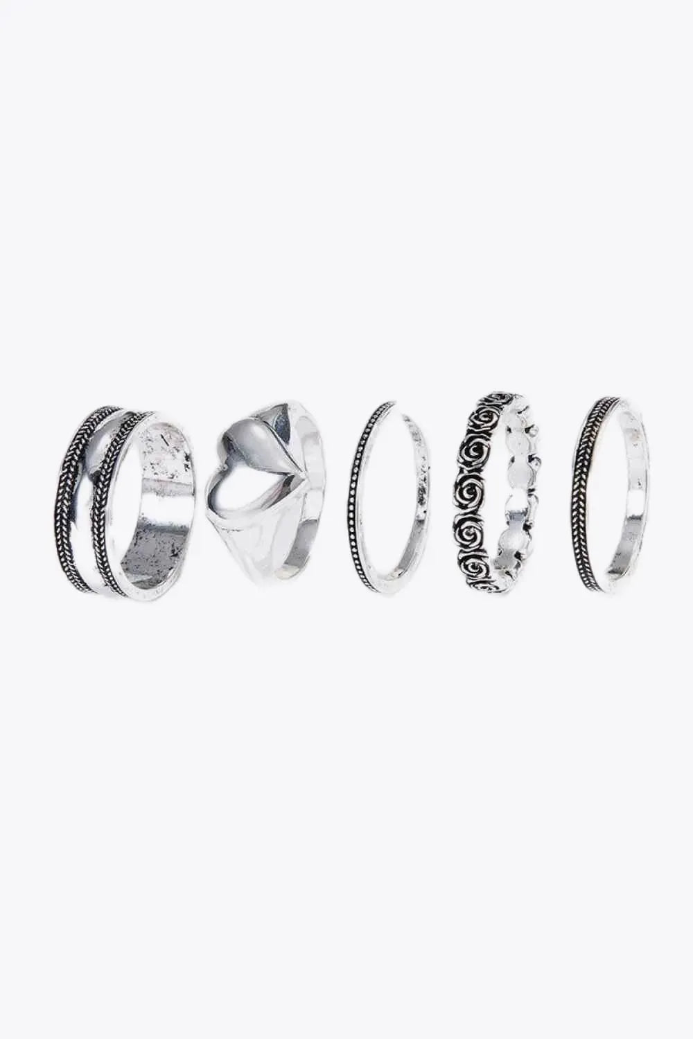 Zinc Alloy Five-Piece Ring Set Silver One Size Rings - Tophatter Daily Deals
