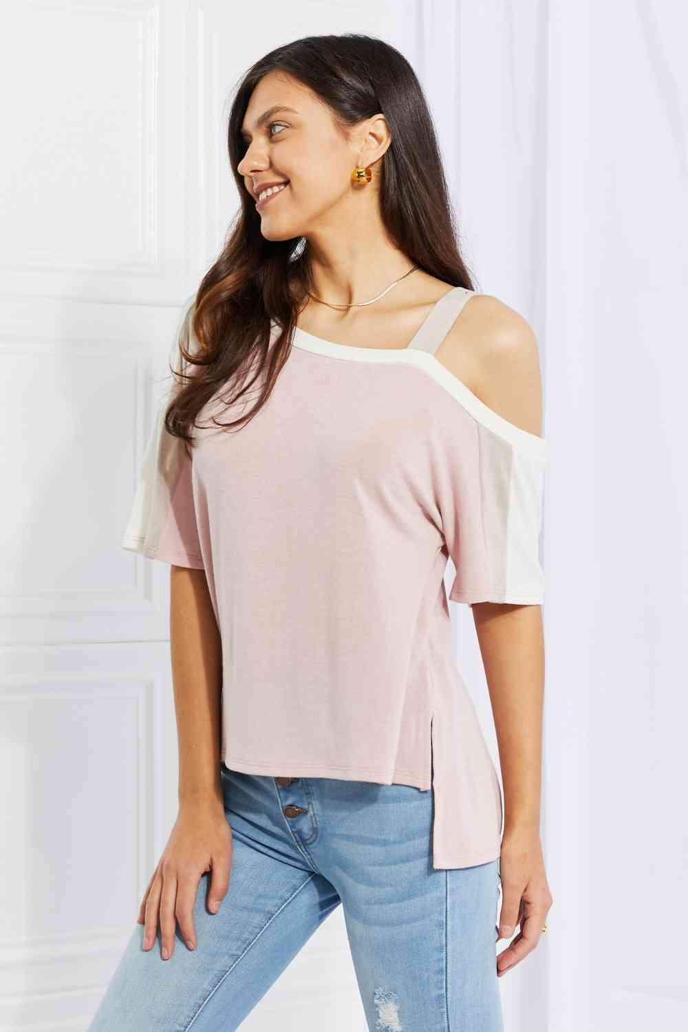 Andree by Unit Full Size Something Simple Cold Shoulder Tee Women's T-Shirts - Tophatter Daily Deals