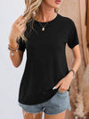 Round Neck Short Sleeve T-Shirt Black Women's T-Shirts - Tophatter Daily Deals