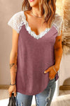 Scalloped Spliced Lace V-Neck Top Moonlit Mauve Blouses - Tophatter Daily Deals