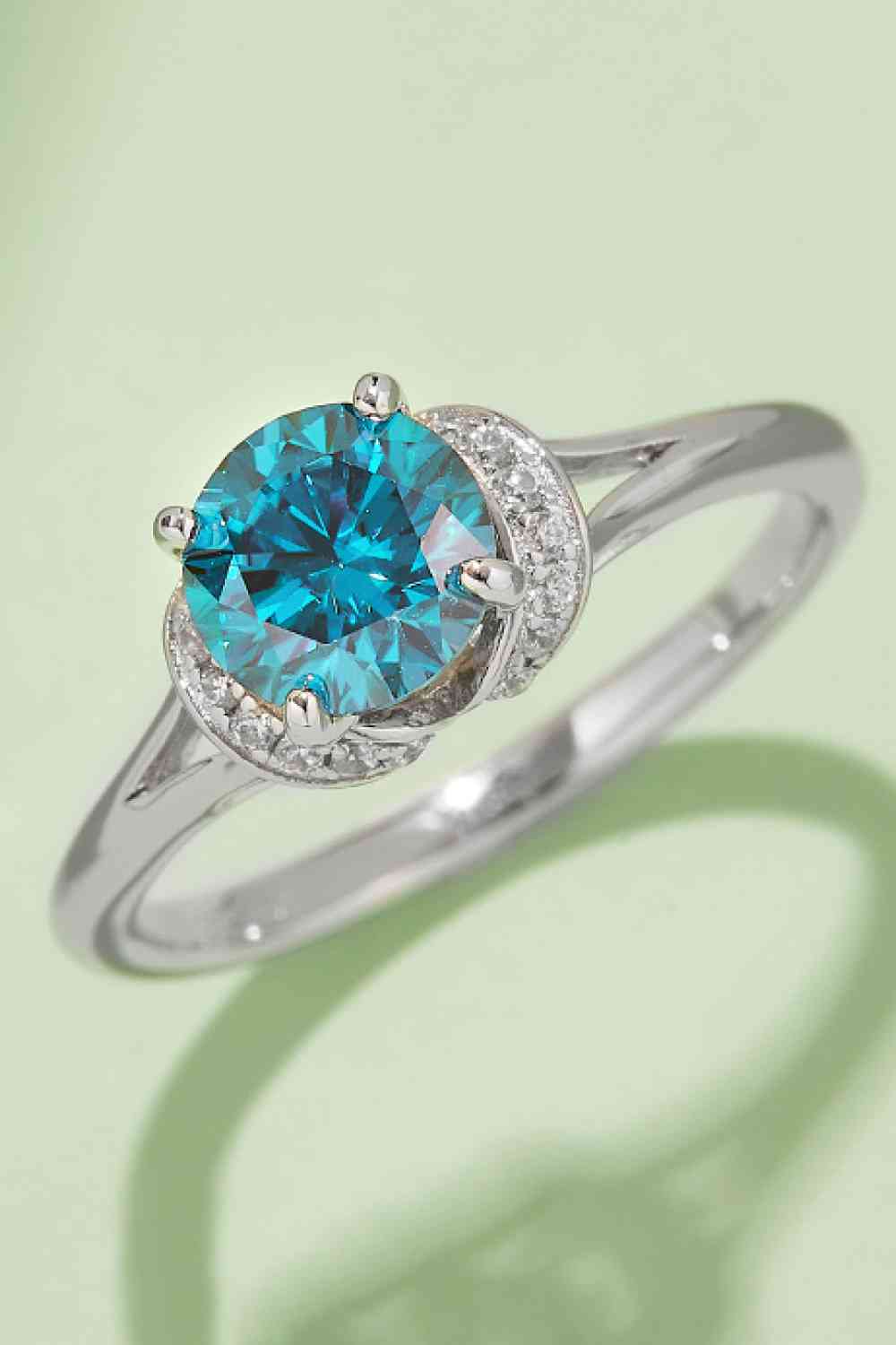 1 Carat Moissanite 4-Prong 925 Sterling Silver Ring Sky Blue Moissanite - Tophatter Daily Deals