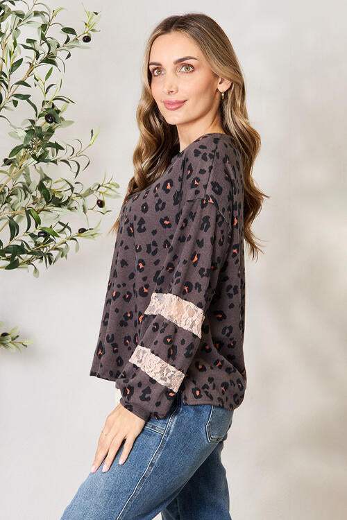 Jade By Jane Full Size Leopard Lace Detail Blouse Blouses - Tophatter Daily Deals