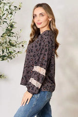 Jade By Jane Full Size Leopard Lace Detail Blouse Blouses - Tophatter Daily Deals