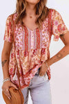 Bohemian Buttoned Short Puff Sleeve Blouse Blouses - Tophatter Daily Deals