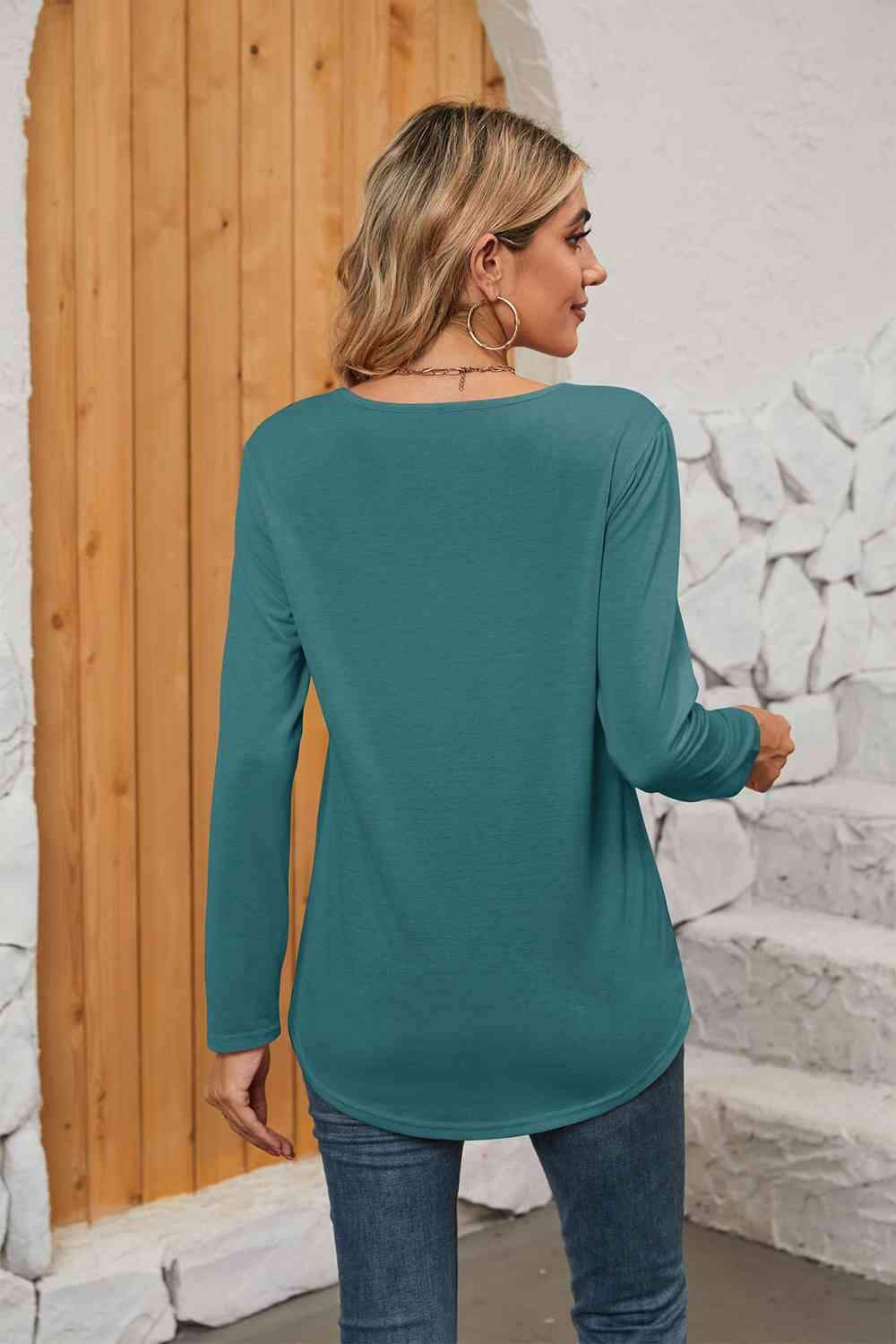 Square Neck Long Sleeve T-Shirt Women's T-Shirts - Tophatter Daily Deals