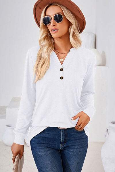 Notched Long Sleeve T-Shirt Women's T-Shirts - Tophatter Daily Deals