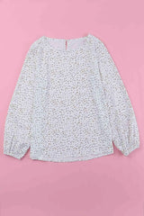 Leopard Round Neck Balloon Sleeve Blouse Blouses - Tophatter Daily Deals