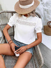 Spliced Lace Short Sleeve Top Blouses - Tophatter Daily Deals