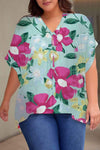 Plus Size Printed Notched Neck Half Sleeve Top Women's T-Shirts - Tophatter Daily Deals