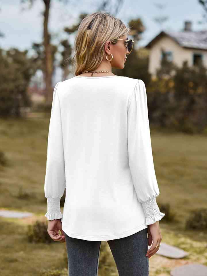 Puff Sleeve Pleated Blouse Blouses - Tophatter Daily Deals