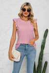 Smocked Round Neck Eyelet Top Blouses - Tophatter Daily Deals