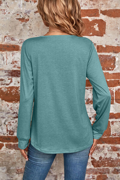 Ruched Square Neck Long Sleeve T-Shirt Women's T-Shirts - Tophatter Daily Deals