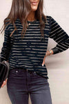 Full Size Printed Round Neck Long Sleeve T-Shirt Stripe Women's T-Shirts - Tophatter Daily Deals