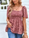 Smocked Square Neck Babydoll Blouse Blouses - Tophatter Daily Deals