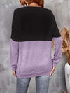 Contrast Crisscross V-Neck Long Sleeve Top Women's T-Shirts - Tophatter Daily Deals