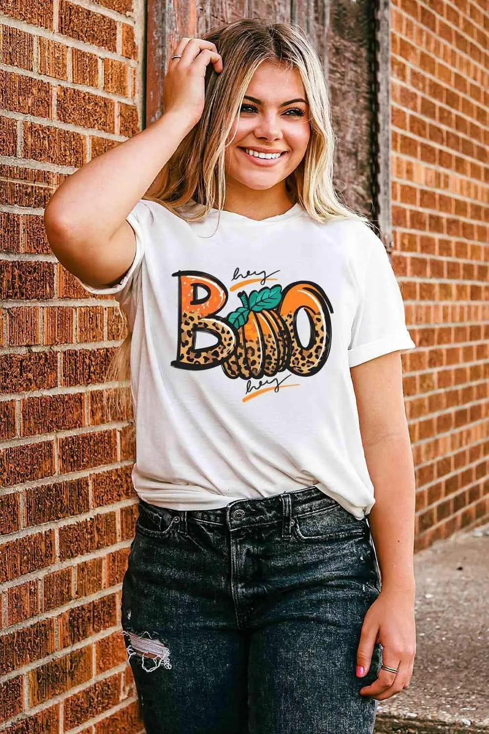 Graphic Round Neck Short Sleeve T-Shirt Women's T-Shirts - Tophatter Daily Deals