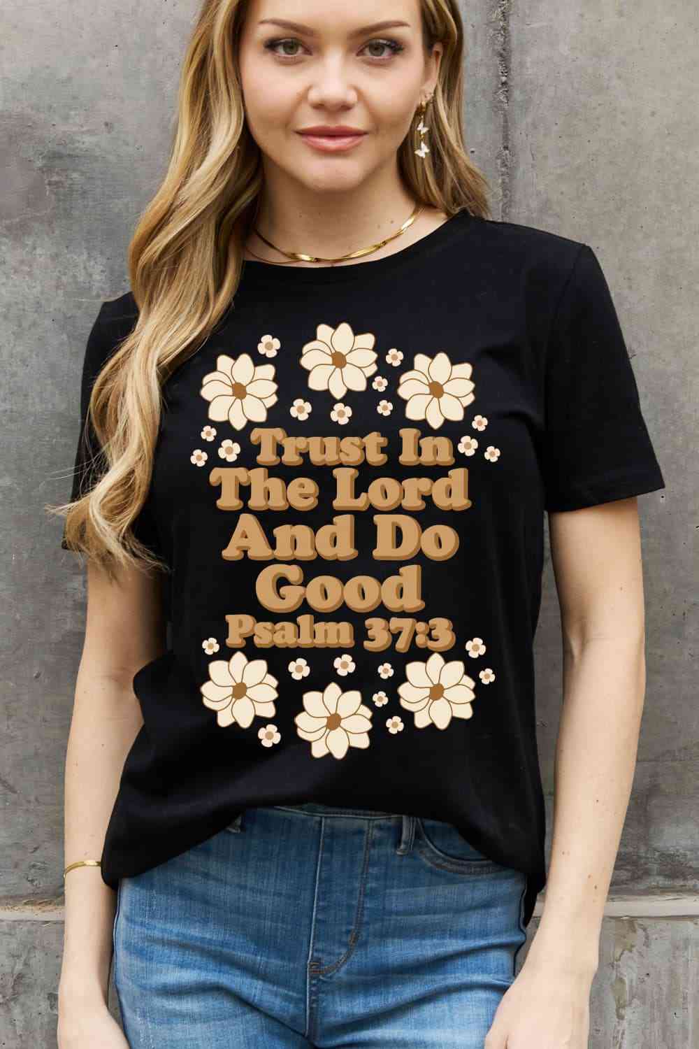 Simply Love Full Size TRUST IN THE LORD AND DO GOOD PSALM 37:3 Graphic Cotton Tee Women's T-Shirts - Tophatter Daily Deals