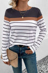 Striped Round Neck Long Sleeve T-Shirt Women's T-Shirts - Tophatter Daily Deals