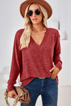 V-Neck Dropped Shoulder T-Shirt Brick Red Women's T-Shirts - Tophatter Daily Deals