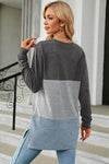 Color Block Round Neck Long Sleeve T-Shirt Women's T-Shirts - Tophatter Daily Deals