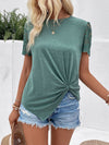 Lace Detail Short Sleeve Round Neck T-Shirt Women's T-Shirts - Tophatter Daily Deals