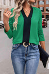 Contrast Long Sleeve Top Green Blouses - Tophatter Daily Deals