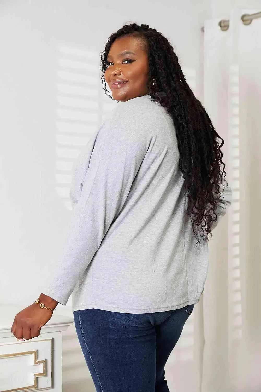 Double Take Seam Detail Round Neck Long Sleeve Top Women's T-Shirts - Tophatter Daily Deals