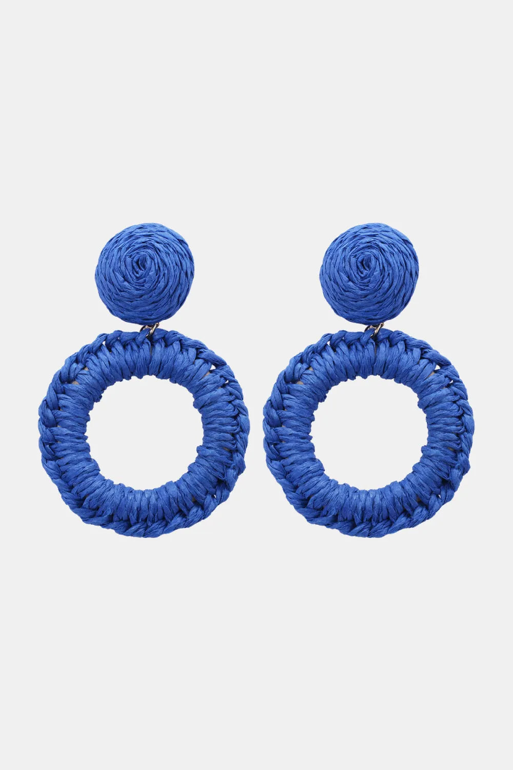 Round Shape Raffia Grass Dangle Earrings Cobalt Blue One Size Earrings - Tophatter Daily Deals