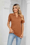 Curved Hem Johnny Collar Polo Shirt Blouses - Tophatter Daily Deals