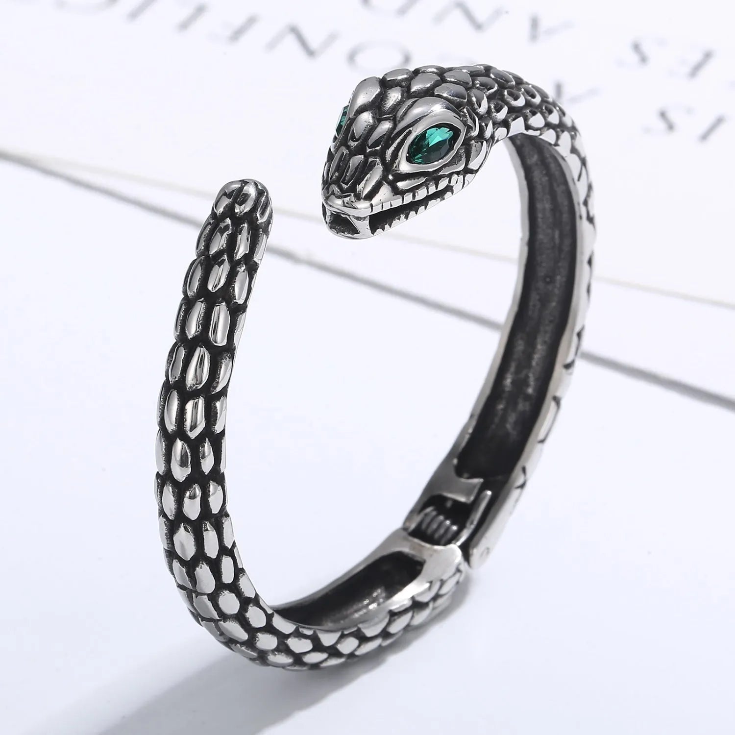 Rhinestone Stainless Steel Snake Shape Bracelet Black One Size Bracelets - Tophatter Daily Deals