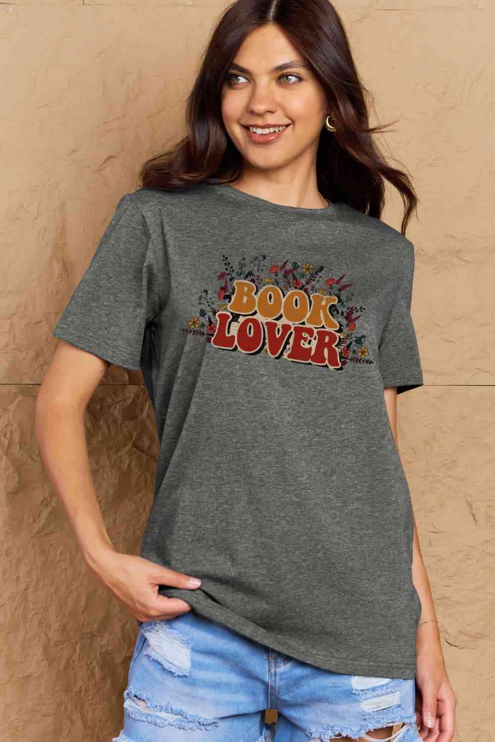 Simply Love Full Size BOOK LOVER Graphic Cotton Tee Women's T-Shirts - Tophatter Daily Deals