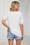 Eyelet Puff Sleeve Round Neck Top Blouses - Tophatter Daily Deals