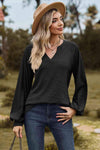 Notched Neck Raglan Sleeve Blouse Black Blouses - Tophatter Daily Deals