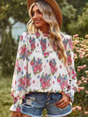 Floral Smocked Lantern Sleeve Blouse Red Blouses - Tophatter Daily Deals