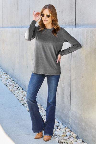 Basic Bae Full Size Round Neck Long Sleeve Top Blouses - Tophatter Daily Deals