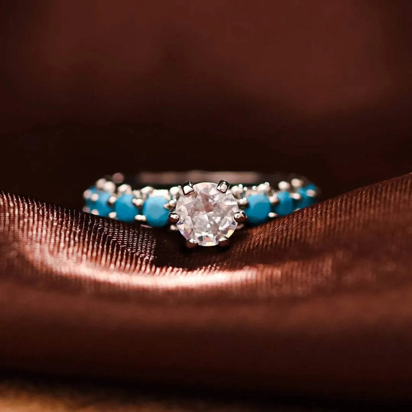 Inlaid Artificial Turquoise Zircon 925 Sterling Silver Ring Rings - Tophatter Daily Deals