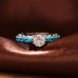 Inlaid Artificial Turquoise Zircon 925 Sterling Silver Ring Rings - Tophatter Daily Deals