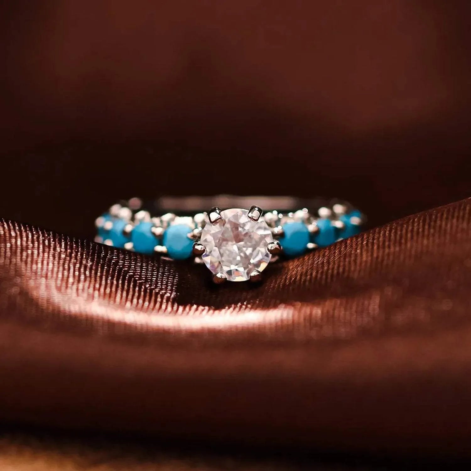 Inlaid Artificial Turquoise Zircon 925 Sterling Silver Ring Rings - Tophatter Daily Deals