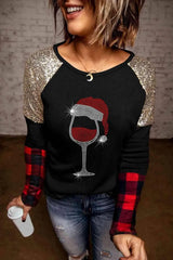 Graphic Sequin Long Sleeve T-Shirt Black Women's T-Shirts - Tophatter Daily Deals