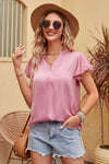 Flutter Sleeve Notched Neck Satin Blouse Blouses - Tophatter Daily Deals