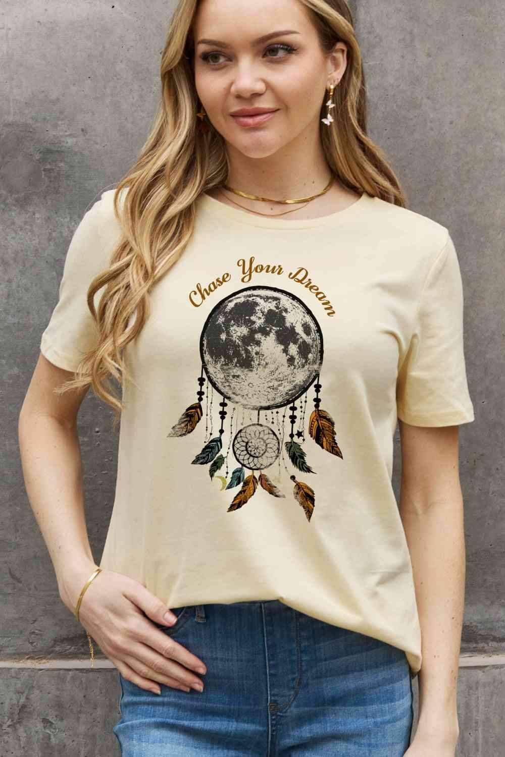 Simply Love Simply Love Full Size CHASE YOUR DREAM Graphic Cotton Tee Women's T-Shirts - Tophatter Daily Deals