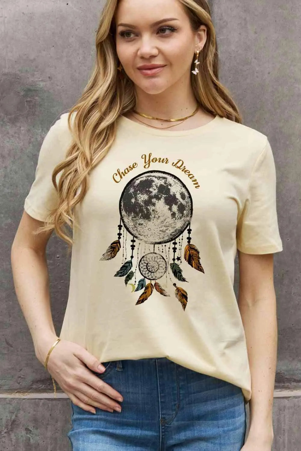 Simply Love Simply Love Full Size CHASE YOUR DREAM Graphic Cotton Tee Women's T-Shirts - Tophatter Daily Deals