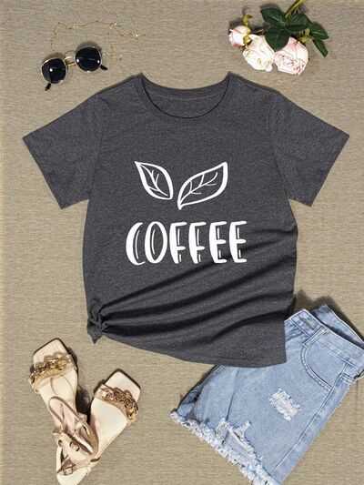 COFFEE Round Neck Short Sleeve T-Shirt Women's T-Shirts - Tophatter Daily Deals