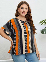 Striped Tie Neck Blouse Blouses - Tophatter Daily Deals