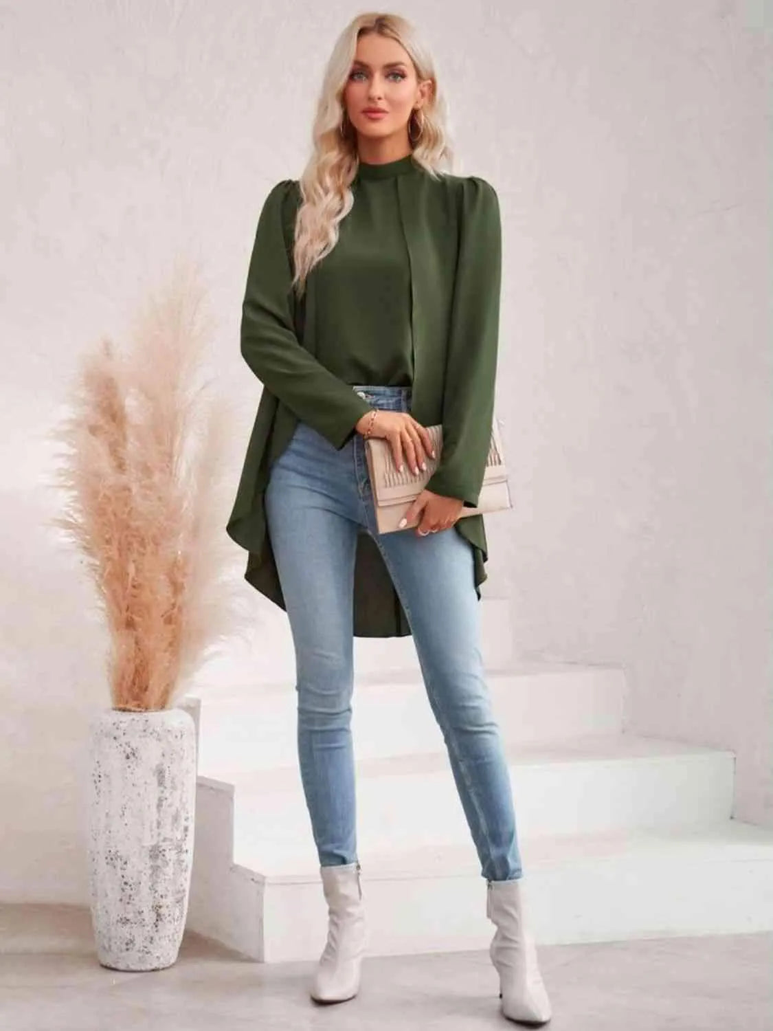 Long Puff Sleeve High-Low Blouse Blouses - Tophatter Daily Deals