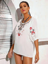 Embroidered Round Neck Flounce Sleeve Blouse Blouses - Tophatter Daily Deals