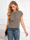 Tie Neck Printed Short Sleeve Blouse Blouses - Tophatter Daily Deals