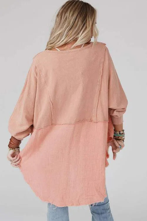 Sequin Santa Round Neck Slit Blouse Blouses - Tophatter Daily Deals