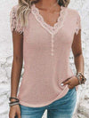 Decorative Button V-Neck Short Sleeve T-Shirt Pale Blush Women's T-Shirts - Tophatter Daily Deals