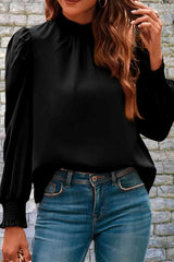 Mock Neck Puff Sleeve Blouse Black Blouses - Tophatter Daily Deals